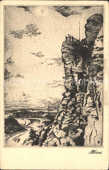 Saechsische Schweiz Basteiaussicht Radierung