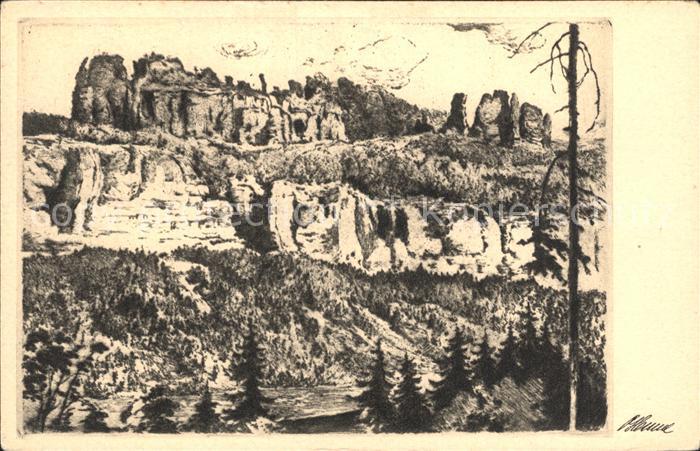 Saechsische Schweiz Schrammsteine Radierung