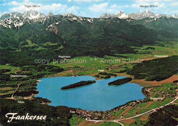 Faakersee VILLACH Kaernten AT Faakersee Luftbild Triglav Mangart Alpen Insel Faa
