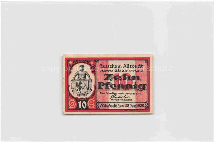 Allstedt Notgeld Pfennig Buergermeister Wappen Gebaeude Fachwerk