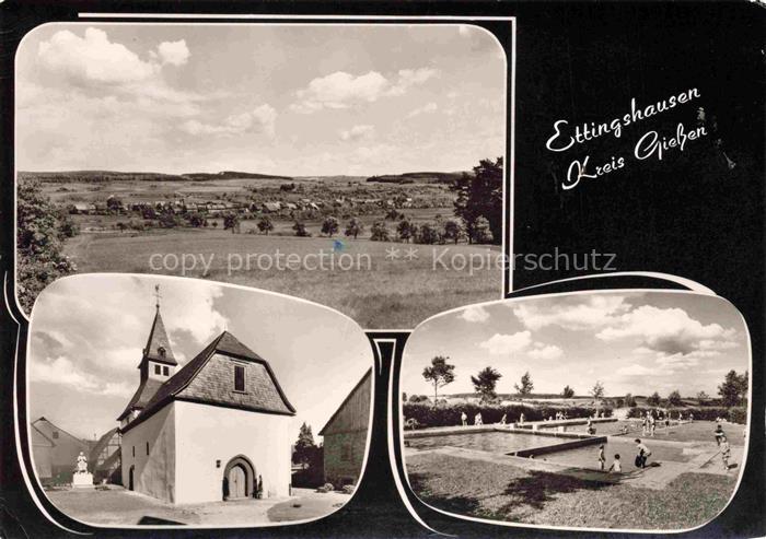 Ettingshausen Gruenberg Giessen Hessen Landschaftsansicht Kapelle Freibad Dorf M