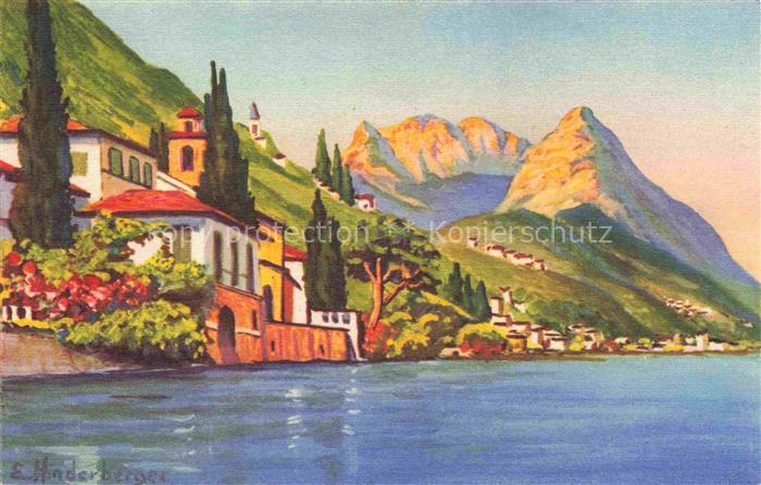 HINDERBERGER E. Kuenstlerkarte Lago di Lugano Oria la Val Solda