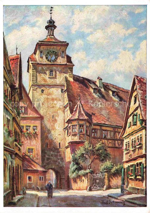 SOLLMANN Paul Kuenstlerkarte Rothenburg ob der Tauber Weisser Turm Jugendtanzhau