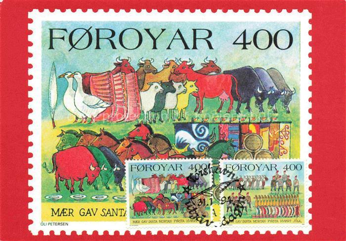 Briefmarken auf AK Timbres Postage Francobollo-- Foroyar Tiere