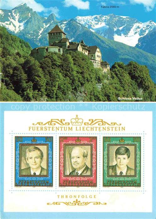 Briefmarken auf AK Timbres Postage Francobollo-- Fuerstentum Liechtenstein