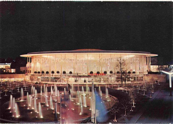 Exposition Universelle Bruxelles 1958 Der Pavillon USA bei Nacht