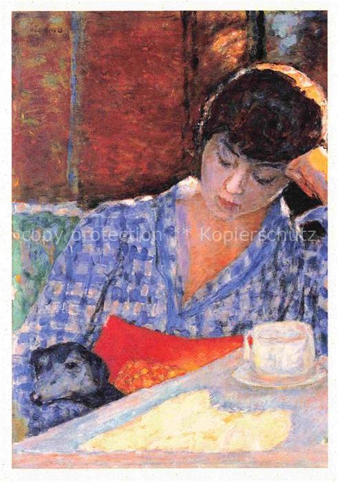 BONNARD Pierre (1867-1947) Kuenstlerkarte Frau stuetzend auf Ellenbogen Hund Sti