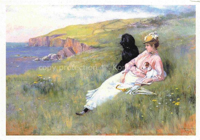 GARLAND Henry (1834-1913) Kuenstlerkarte Traeume Frau Hund