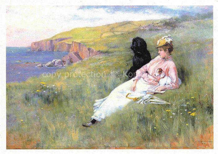 GARLAND Henry (1834-1913) Kuenstlerkarte Traeume Frau Hund