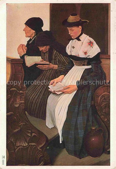 LEIBL Wilhelm (1844-1900) Kuenstlerkarte Frauen in der Kirche