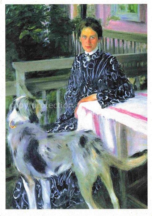 MICHAILOWITSCH-KUSTODIEJEW Boris (1878-1927) Kuenstlerkarte Portraet Julia Kusto