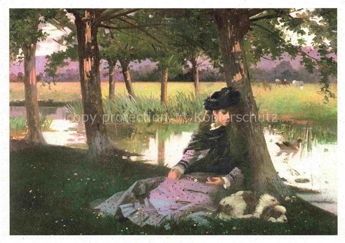ROssI Alexander M. (1840-1916) Kuenstlerkarte Nachmittag am Fluss mit einem Span