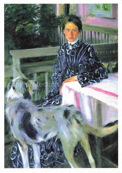 MICHAILOWITSCH-KUSTODIEJEW Boris (1878-1927) Kuenstlerkarte Portraet Julia Kusto