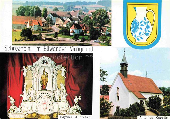 Schrezheim Ellwangen BW Fayence-Altaerchen Antonius-Kapelle Dorfansicht Wappen V