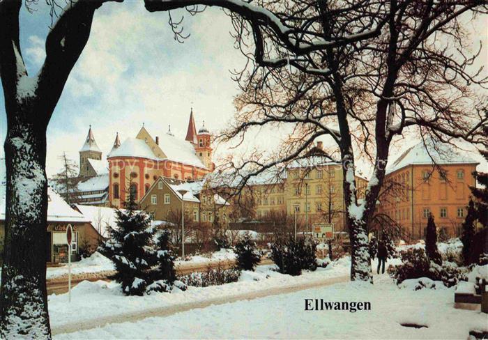 Ellwangen Jagst Stiftskirche Winter Schnee Stiftsgebaeude Barockkirche Park Tuer
