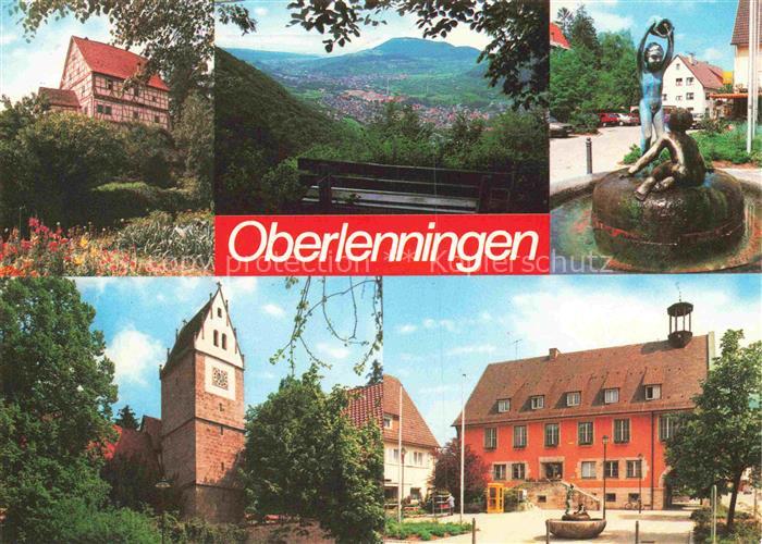 Oberlenningen EssLINGEN BW Fachwerk Panorama Skulptur Kirchturm Rathaus Brunnen