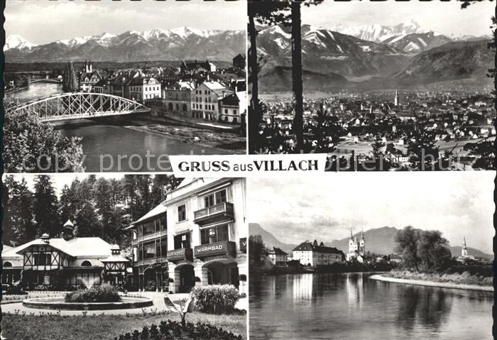 Villach Kaernten Gesamtansicht Alpenpanorama Kurhotel Warmbad Drau Bruecke