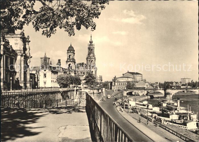 DRESDEN Elbe Bruehlsche Terrasse Kirche