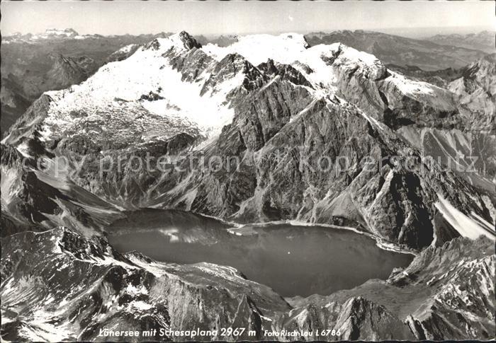 Luenersee Vorarlberg mit Schesaplana Gebirgspanorama Fliegeraufnahme