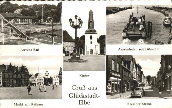 Glueckstadt Fortuna Bad Kirche Elbe Hafen Faehrschiff Kremper Strasse Markt Rath