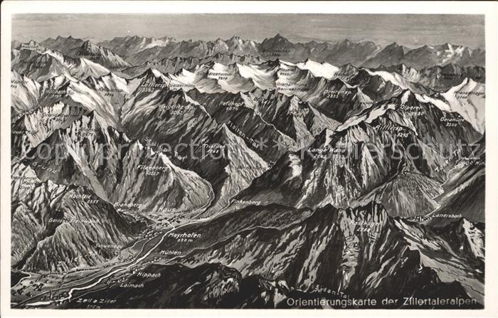 Tirol Region Orientierungskarte der Zillertaler Alpen