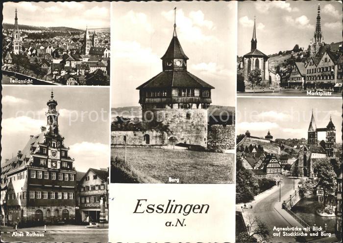 Esslingen Neckar Teilansicht Burg Marktplatz Agnesbruecke Stadtkirche Rathaus