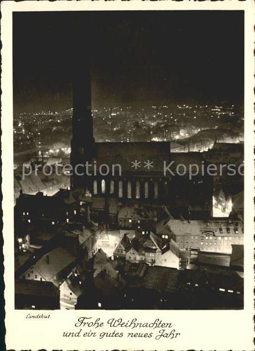 Landshut Isar Blick von der Burg Nachtaufnahme Weihnachtskarte