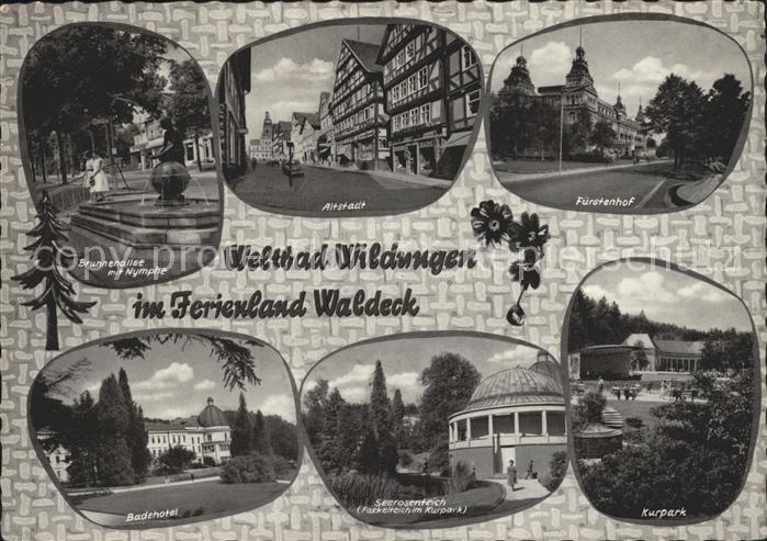 Bad Wildungen Brunnenallee Nymphe Altstadt Fuerstenhof Kurpark Seerosenteich Pav