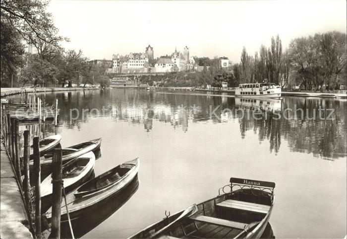 Bernburg Saale Blick zum Schloss Ausflugsdampfer