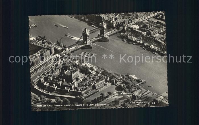 London Tower and Tower Bridge aerial view