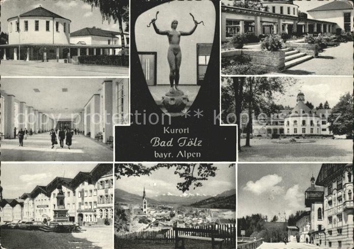 Bad Toelz Wandelhalle und Kurhaus Statue Ortsansicht