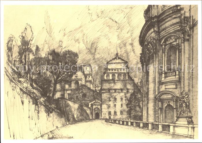 Vatikan Citta del Vaticano Via delle Fondamente e Torre Borgia Zeichnung