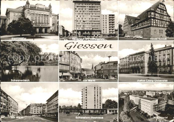 Giessen Lahn Stadttheater Ludwigsplatz Hochhaus Neues Schloss Schwanenteich Mark