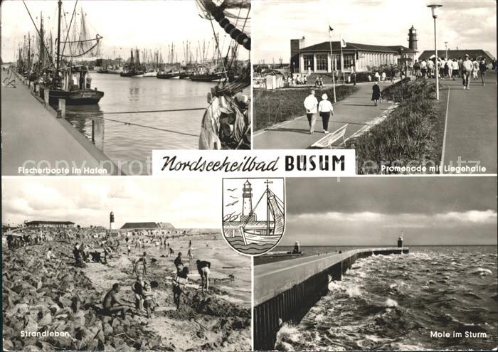 Buesum Nordseebad Promenade Liegehalle Mole Sturm Strand Fischerboote