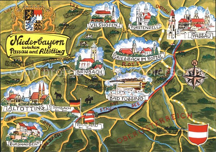 PAssAU Bayern Panoramakarte Bad Fuessing Griesbach Vilshofen