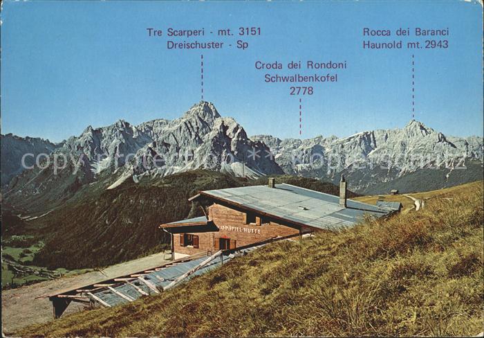 Sexten Sesto Suedtirol Hahnspiel Huette Dreischuster Schwalbenkofel Haunold