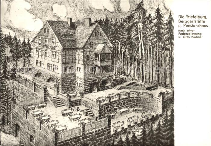 Weimar Thueringen Stiefelburg mit Berggaststaette und Pensionshaus Kuenstlerkart