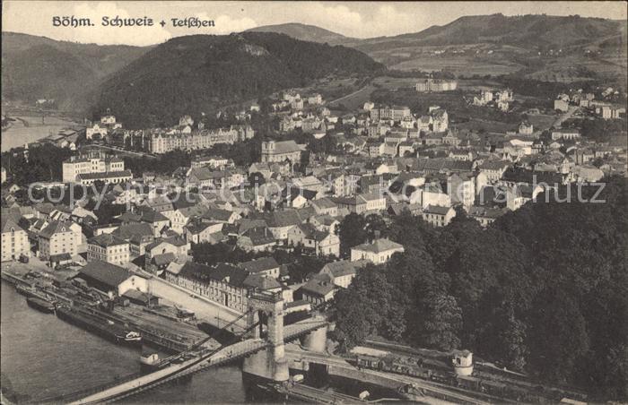 Tetschen-Bodenbach Boehmen mit Bruecke Fliegeraufnahme