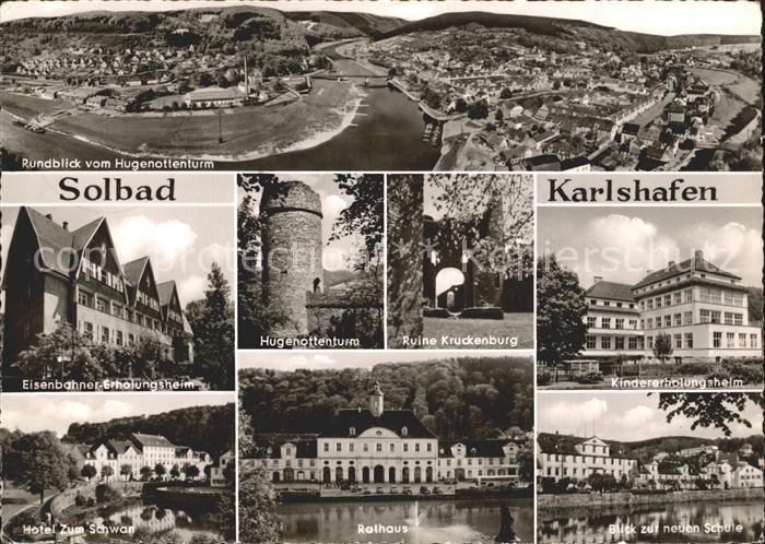 Karlshafen Bad Blick vom Hugenottenturm Ruine-Kruckenburg Hotel zum Schwan