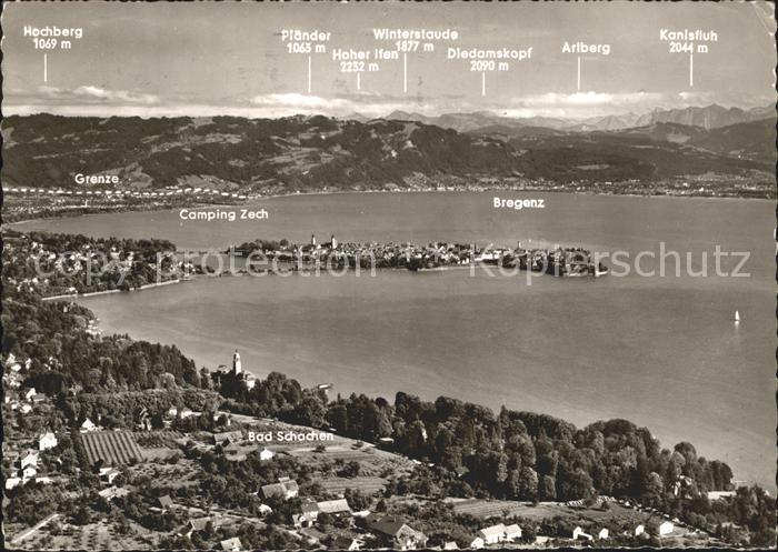 Lindau Bodensee Fliegeraufnahme mit Bad Schachen und Bregenzerwald