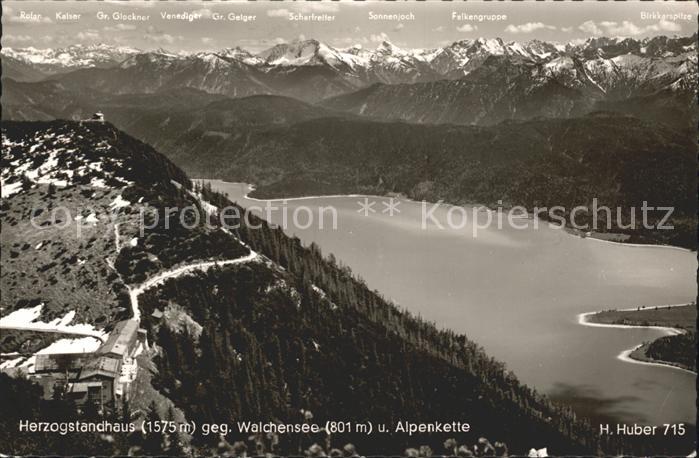 Walchensee Fliegeraufnahme Herzogstandhaus mit Alpenkette