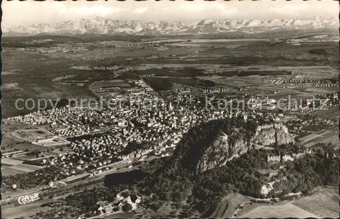 Singen Hohentwiel Fliegeraufnahme mit Bodensee und Alpen