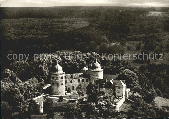 Sababurg Dornroeschenschloss im Reinhardswald Fliegeraufnahme