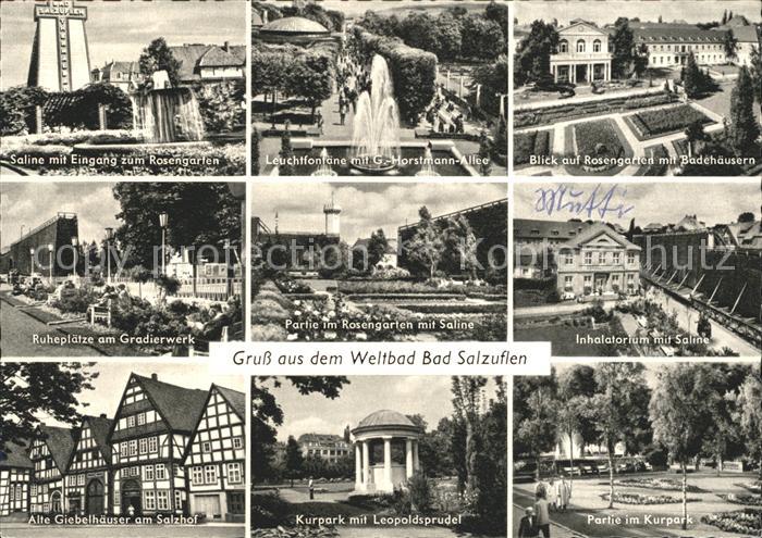 Bad Salzuflen Rosengarten mit Badehaeusern Saline Gradierwerk Kurpark
