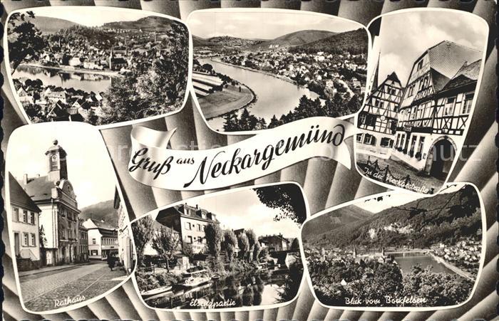 Neckargemuend Rathaus Neckar Blick vom Bockfelsen