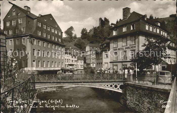 Monschau Montjoie NRW Partie an der Rur mit Burgruine Haller