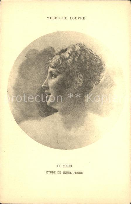 Kuenstlerkarte Fr. Gerard Etude de jeune Femme Musee du Louvre