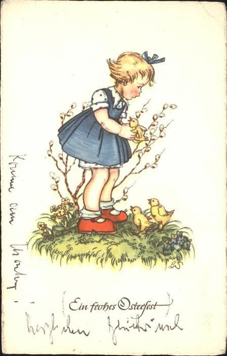 Ostern Easter Paques Kind Kueken Weidenkaetzchen