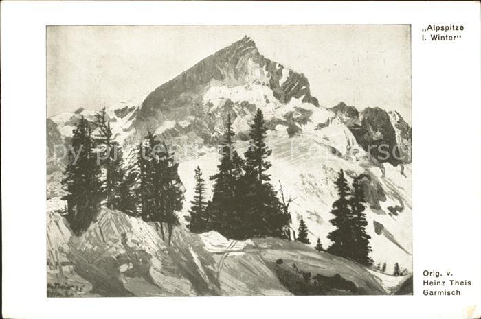 Kuenstlerkarte Heinz Theis Alpspitze im Winter