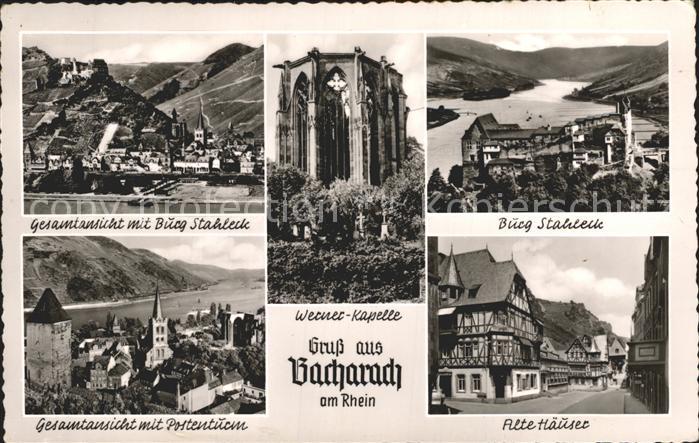 Bacharach Rhein Total mit Burg Stahleck Postenturm Alte Haeuser Werner Kapelle